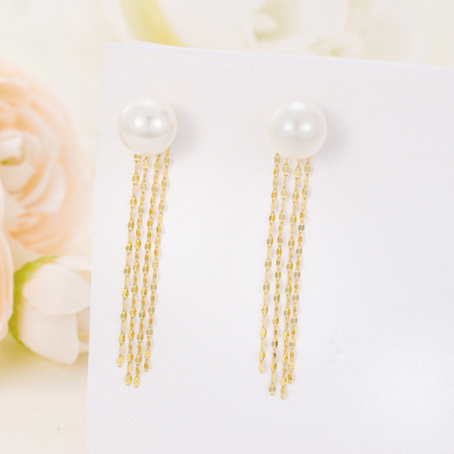 14K Gold Circular Shaped Pearl Bead Drop Earrings-2